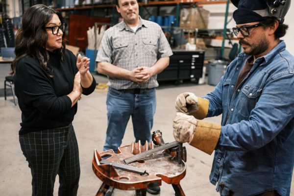 Lori Chavez-DeRemer, a former congresswoman who is President Donald Trump's nominee for labor secretary, tours a union training facility in Tualatin, Oregon, on October 9, 2024, during her reelection campaign. (Jordan Gale for The Washington Post via Getty Images)