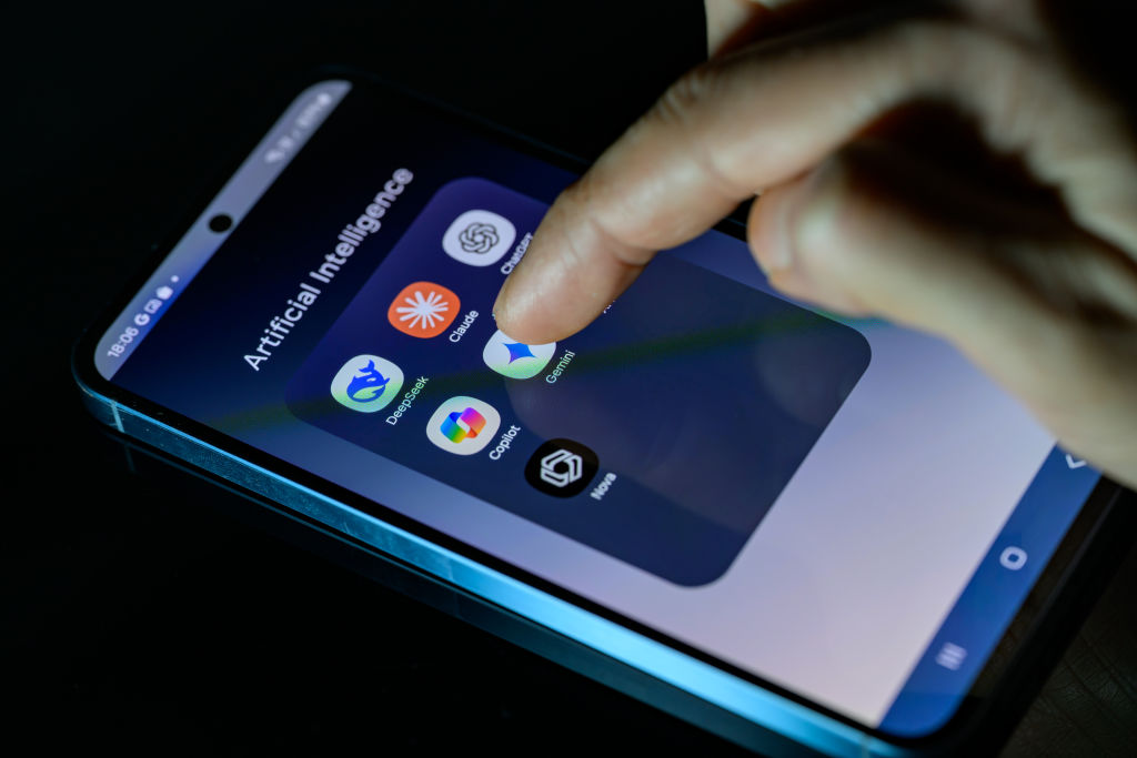 The DeepSeek app icon appears alongside other AI chatbot applications. (Photo by Jonathan Raa/NurPhoto via Getty Images)