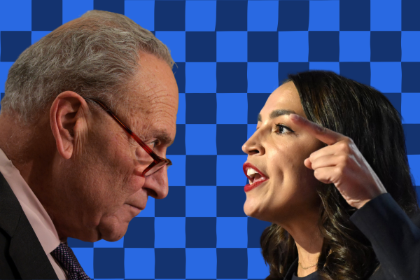 Illustration by The Dispatch. (Photograph of Chuck Schumer by Kayla Bartkowski/Getty Images. Photograph of Alexandria Ocasio-Cortez by Andrew Caballero-Reynolds/AFP/Getty Imagex)