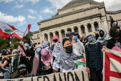 Students protest against the war in Gaza on the anniversary of