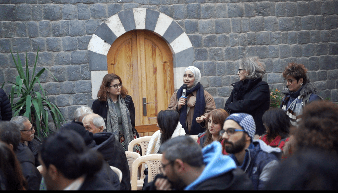 One of the participants of an  interfaith discussion organized by the Catholic Church in Homs, Syria, speaks on January 10, 2025. (Dispatch photo by Iryna Matviyishyn)