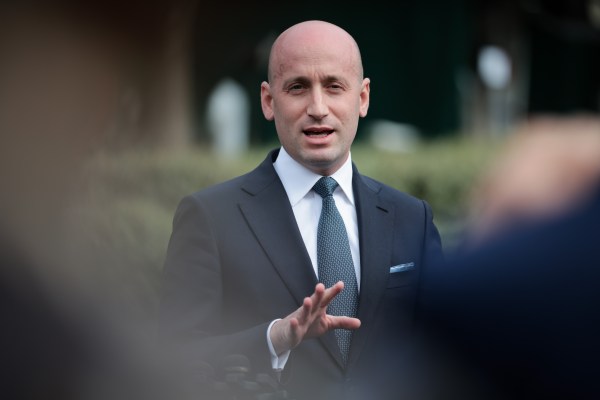 White House adviser Stephen Miller speaks to press outside of the White House on April 14, 2025 in Washington, D.C. (Photo by Kayla Bartkowski/Getty Images)