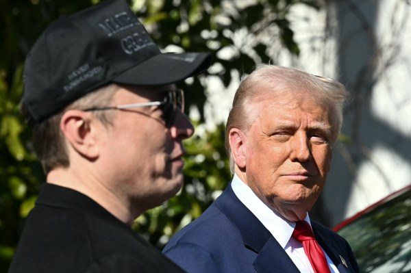 President Donald Trump and Tesla CEO Elon Musk speak to the press on the South Portico of the White House on March 11, 2025, in Washington, D.C. (Photo by Mandel Ngan/AFP/Getty Images)