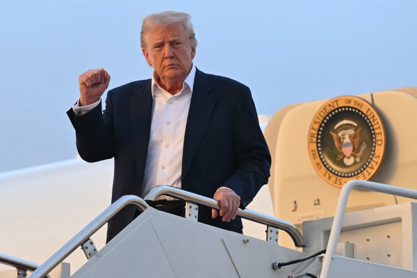 President Donald Trump disembarks from Air Force One upon arrival at Joint Base Andrews in Maryland, May 4, 2025, as he returns to the White House after spending the weekend in Florida. (Photo by Saul Loeb/AFP/Getty Images)