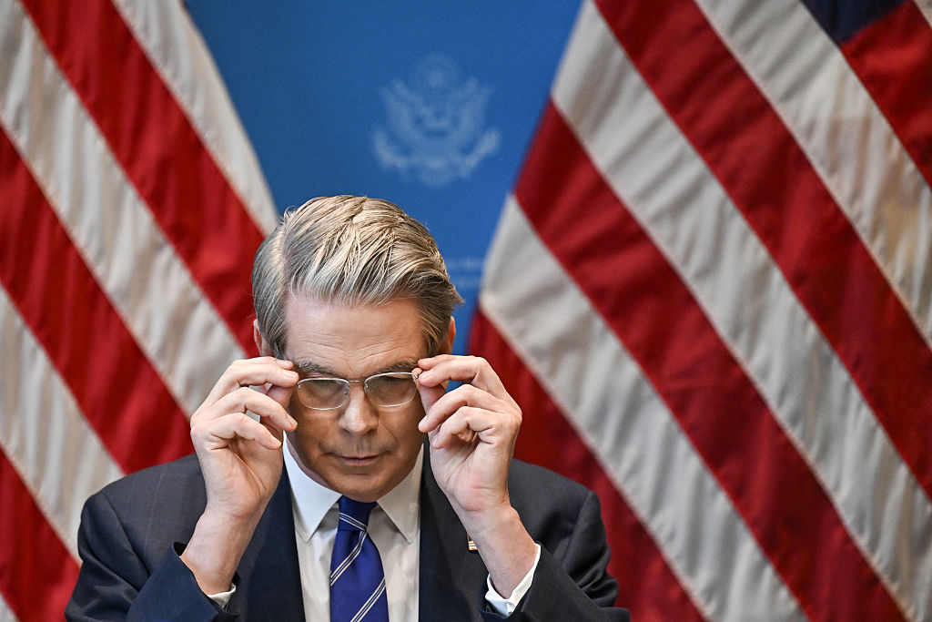 U.S. Treasury Secretary Scott Bessent during a news conference in Switzerland on May 12, 2025, following a two-day closed-door meeting with Chinese officials. (Photo by FABRICE COFFRINI/AFP via Getty Images)
