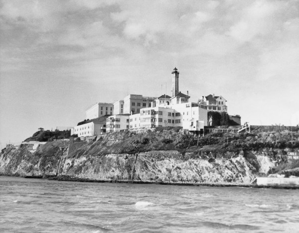 General view of the penitentiary on Alcatraz Island. (Photograph from the Bettman Collection/Getty Images)