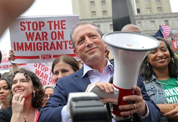 NYC Comptroller Brad Lande, a mayoral candidate, is seen at Federal Plaza following his release from ICE New York headquarters after his arrest at immigration court on June 17, 2025, in New York City. (Photo by Andrea Renault/Star Max/GC Images)