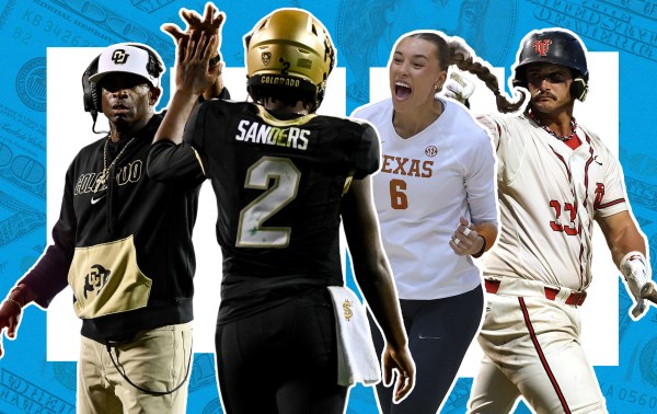 Illustration by Noah Hickey/The Dispatch (Image of Shedeur Sanders by Dustin Bradford/Getty Images, image of Madisen Skinner by David Buono/Icon Sportswire via Getty Images, and image of Cole Russo by Grant Halverson/NCAA Photos via Getty Images)
