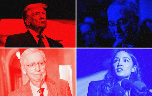 Illustration by Noah Hickey/The Dispatch (Images of Donald Trump, Sen. Chuck Schumer, and Rep. Alexandria Ocasio-Cortez by Anna Moneymaker/Getty Images; Sen. Mitch McConnell image by Kevin Dietsch/Getty Images)