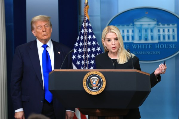 Attorney General Pam Bondi speaks alongside President Donald Trump on recent Supreme Court rulings in the briefing room at the White House on June 27, 2025, in Washington, D.C. (Photo by Joe Raedle/Getty Images)