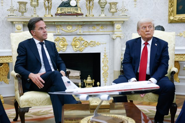 President Donald Trump meets with NATO Secretary General Mark Rutte in the Oval Office at the White House on July 14, 2025, in Washington, DC. Trump is meeting with Rutte a day after announcing that the U.S. will send Patriot air defense missiles to Ukraine to help it defend against Russia's intensifying aerial attacks. (Photo by Kevin Dietsch/Getty Images)