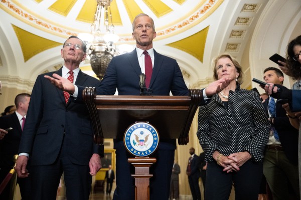 Senate Majority Leader John Thune speaks to reporters at the Capitol in Washington, D.C., on July 22, 2025. (Photo by Saul Loeb/AFP via Getty Images)