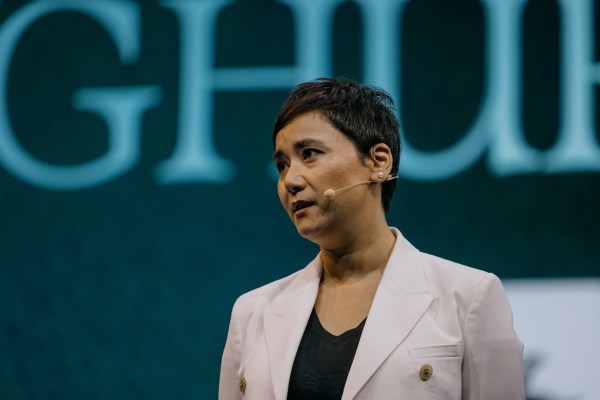 Nyrola Elimä speaks at the Oslo Freedom Forum in May 2025. (Photo by Jan Khür for OFF)