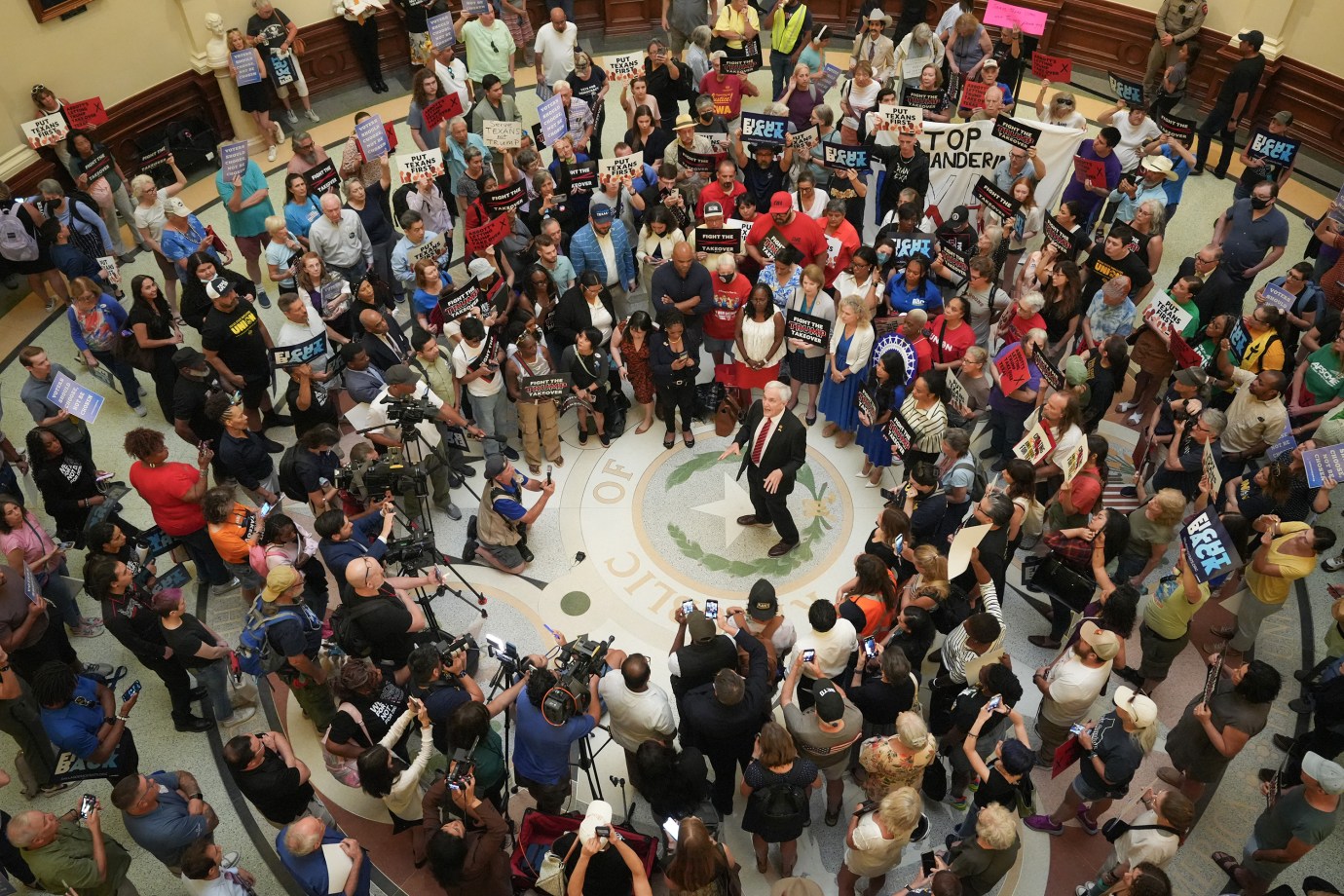 U.S. Rep. Lloyd Doggett protests redistricting plans before the hearing of the House Select Committee on Congressional Redistricting at the Capitol in Austin, on Friday, August 1, 2025. (Getty Images)