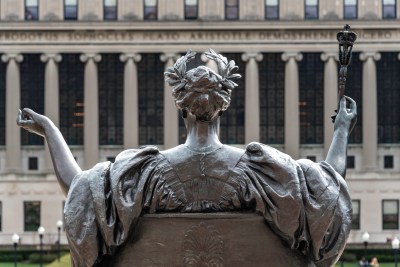 Back of Alma Mater Statue with View of Butler Library Columbia University Morningside Heights Manhattan New York City